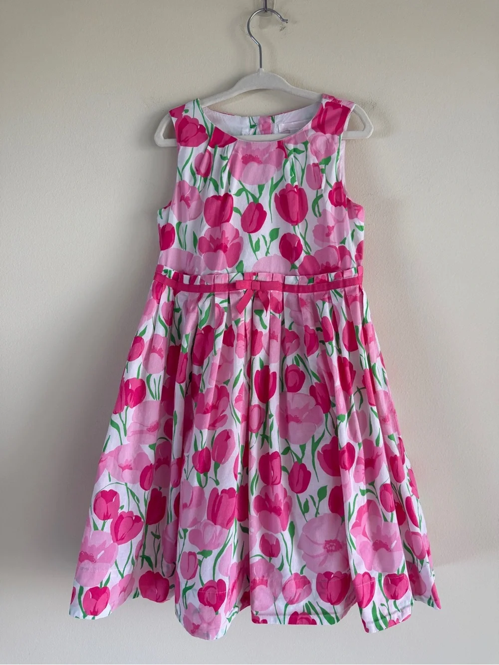 Janie and Jack Tulip Floral Pink White Cotton Sleeveless Dress Girls Size 4 Y